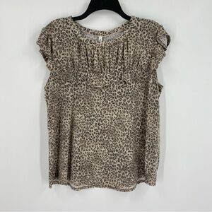 Now & Forever Women’s Round Neck Flutter Sleeve Animal Print Teeshirt size L